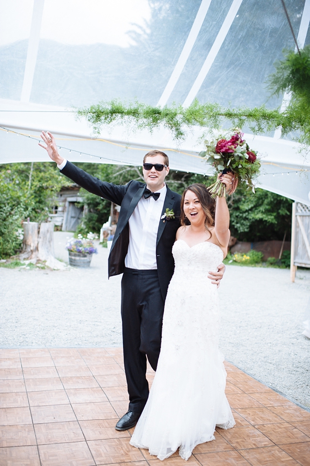 Crow Creek Mine Wedding in Alaska where bride and groom enter reception
