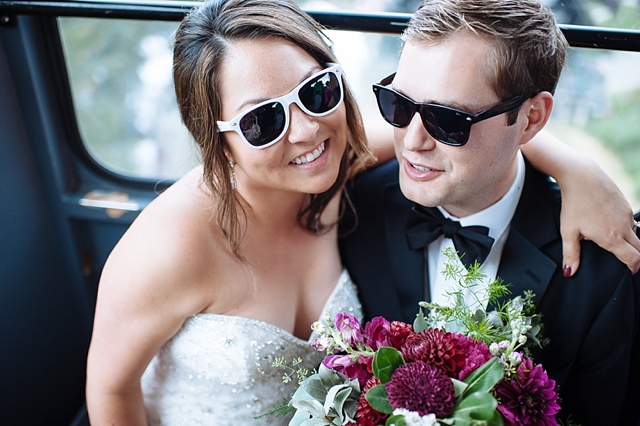 bride and groom with sunglasses at girdwood wedding in Alaska