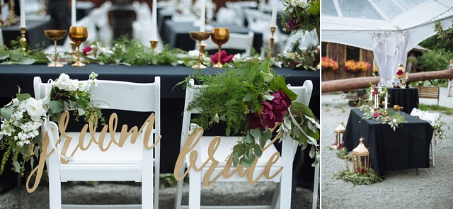 girdwood wedding photos with bride and groom signs