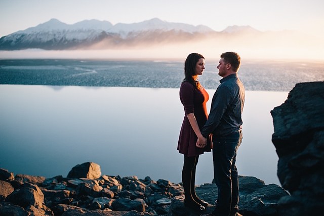 Anchorage Engagement Photography session with couple on rocks