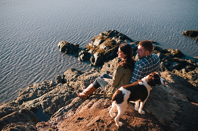 Anchorage Engagement Photography on rocks with dog