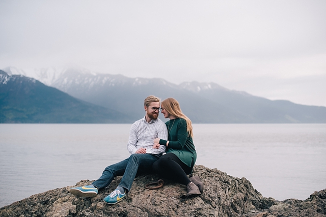 Alaska couples portraits with mountains in the background