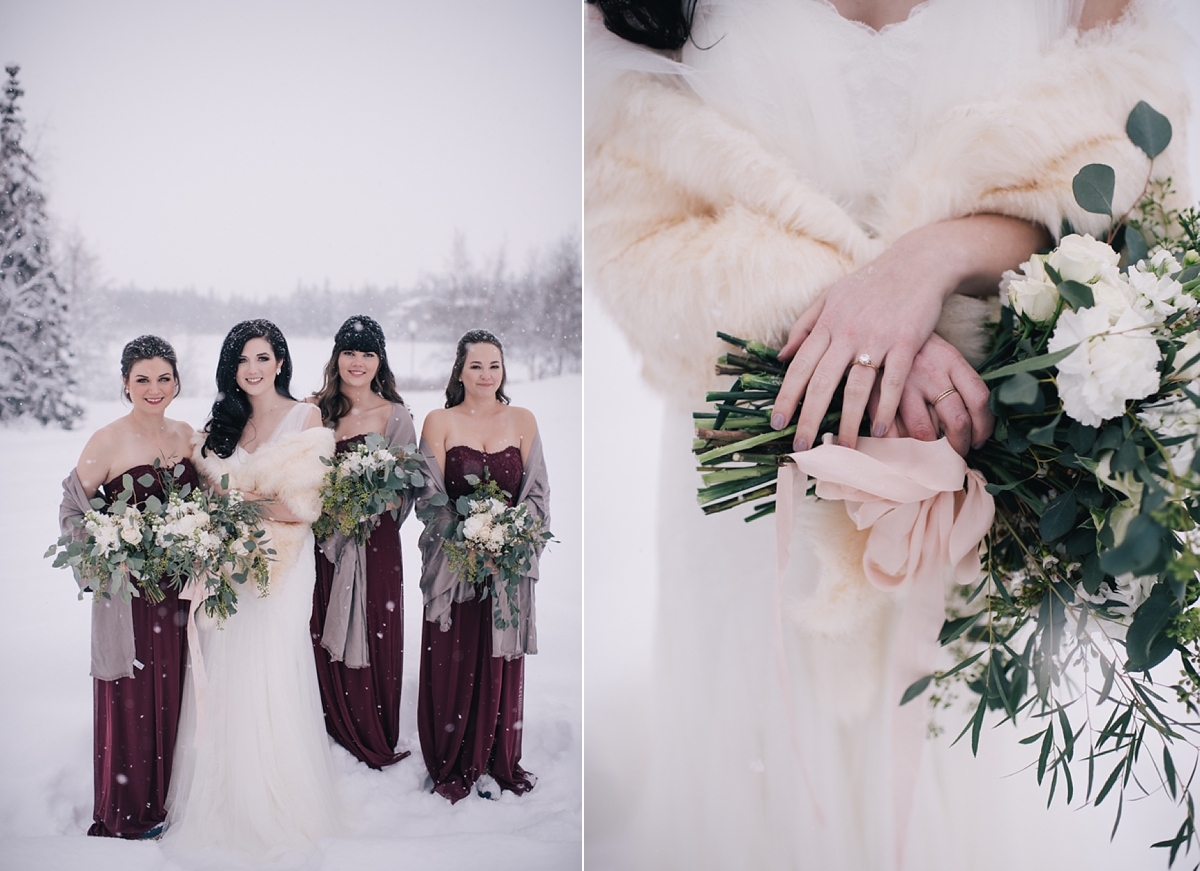 Anchorage Winter wedding snowy bridesmaids