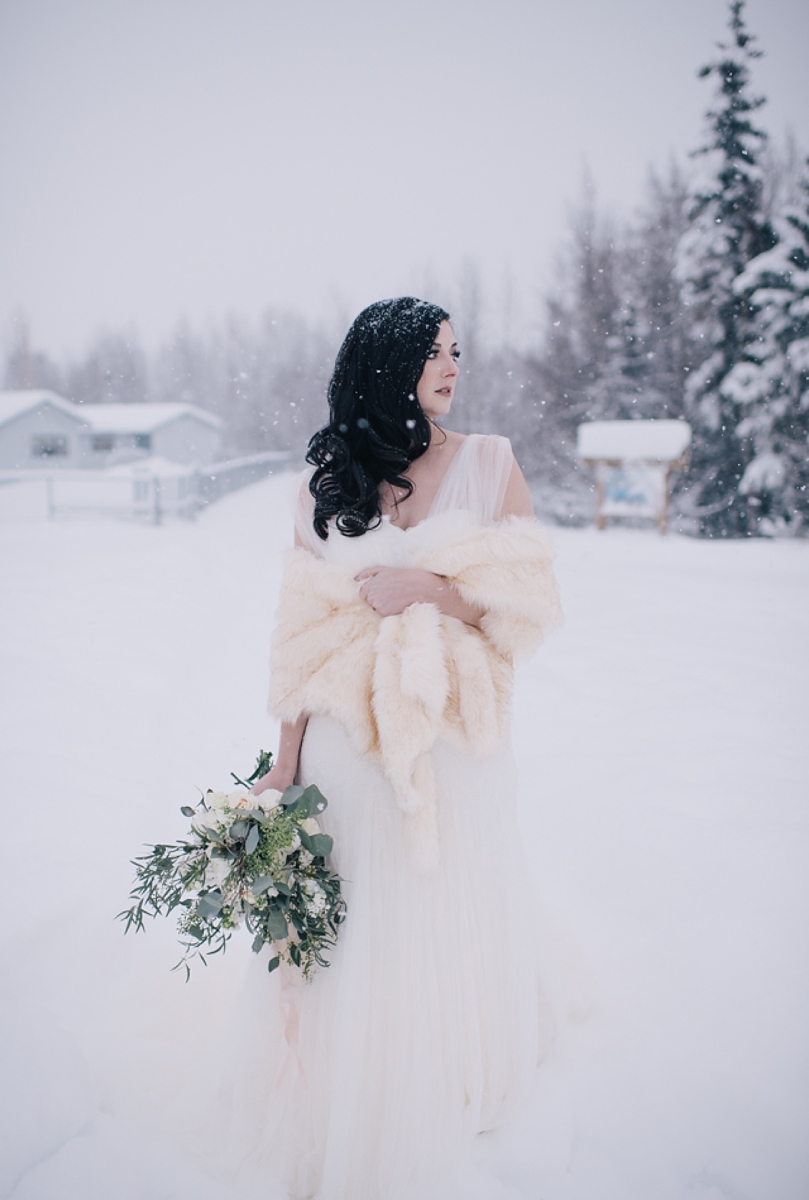 Anchorage Winter wedding bride in the snow