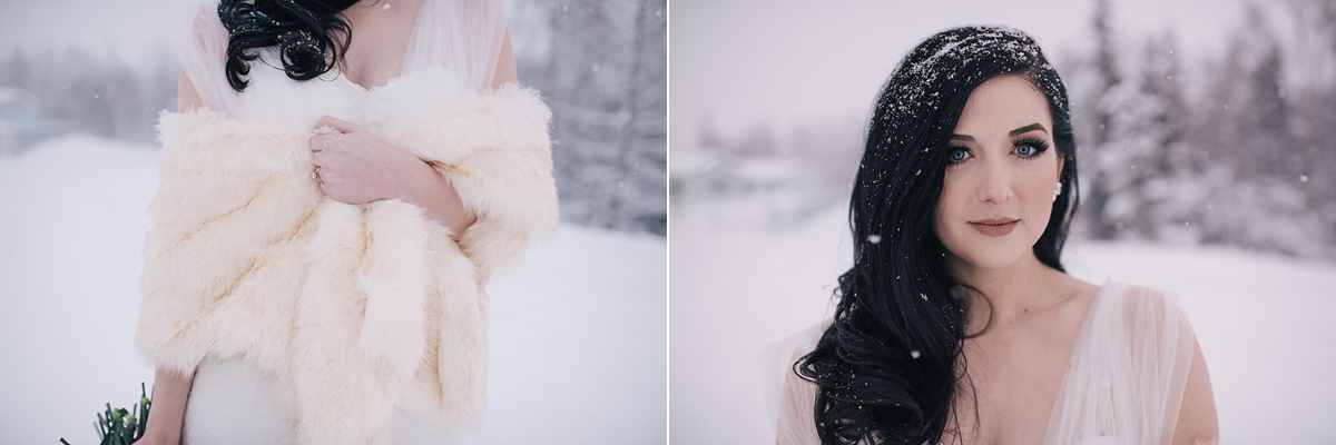 Anchorage Winter wedding bride in the snow
