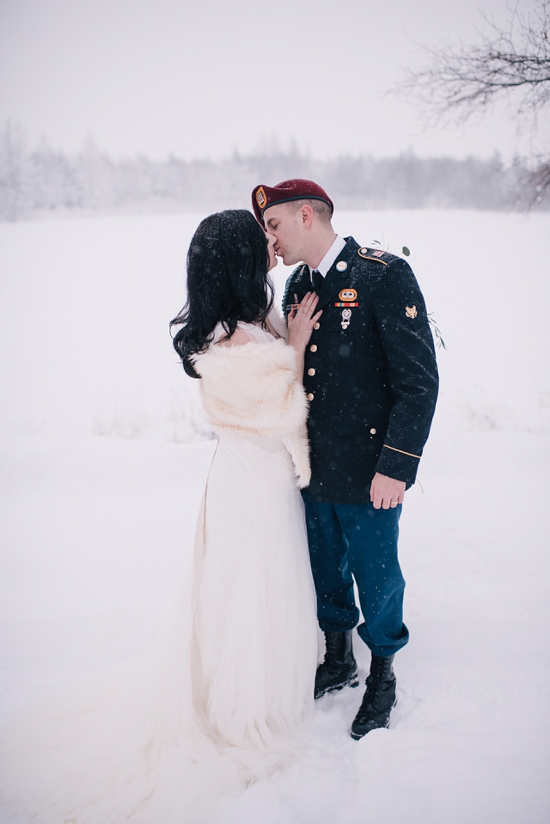 Anchorage Winter wedding snowy bride and groom