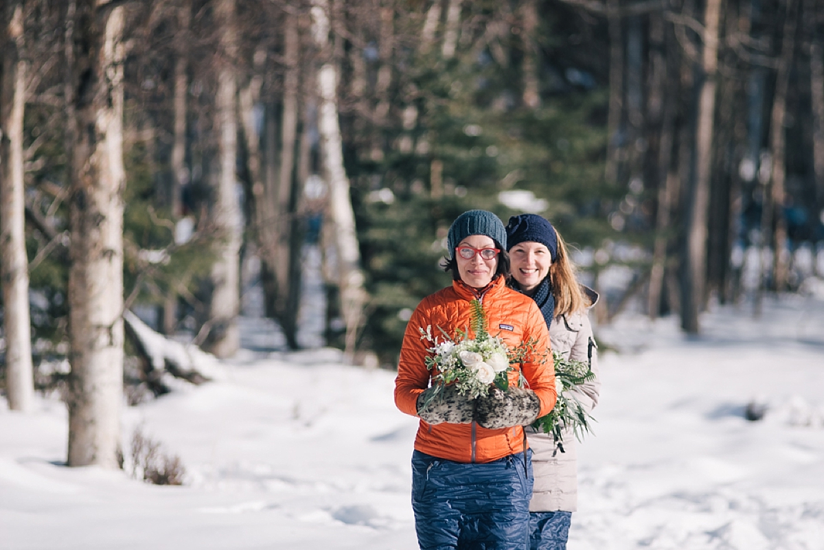 Outdoor Anchorage Winter Elopement bridesmaids