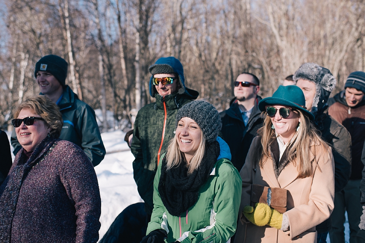 Outdoor Anchorage Winter Elopement guests