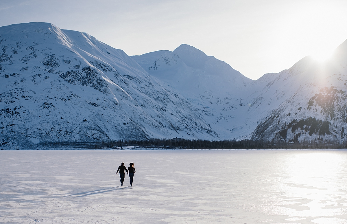 winter sunset girdwood couples portraits alaska