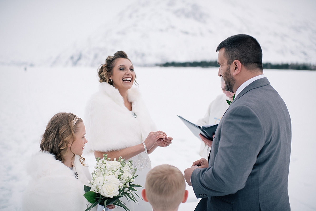 intimate alaska destination wedding outdoor ceremony portage lake